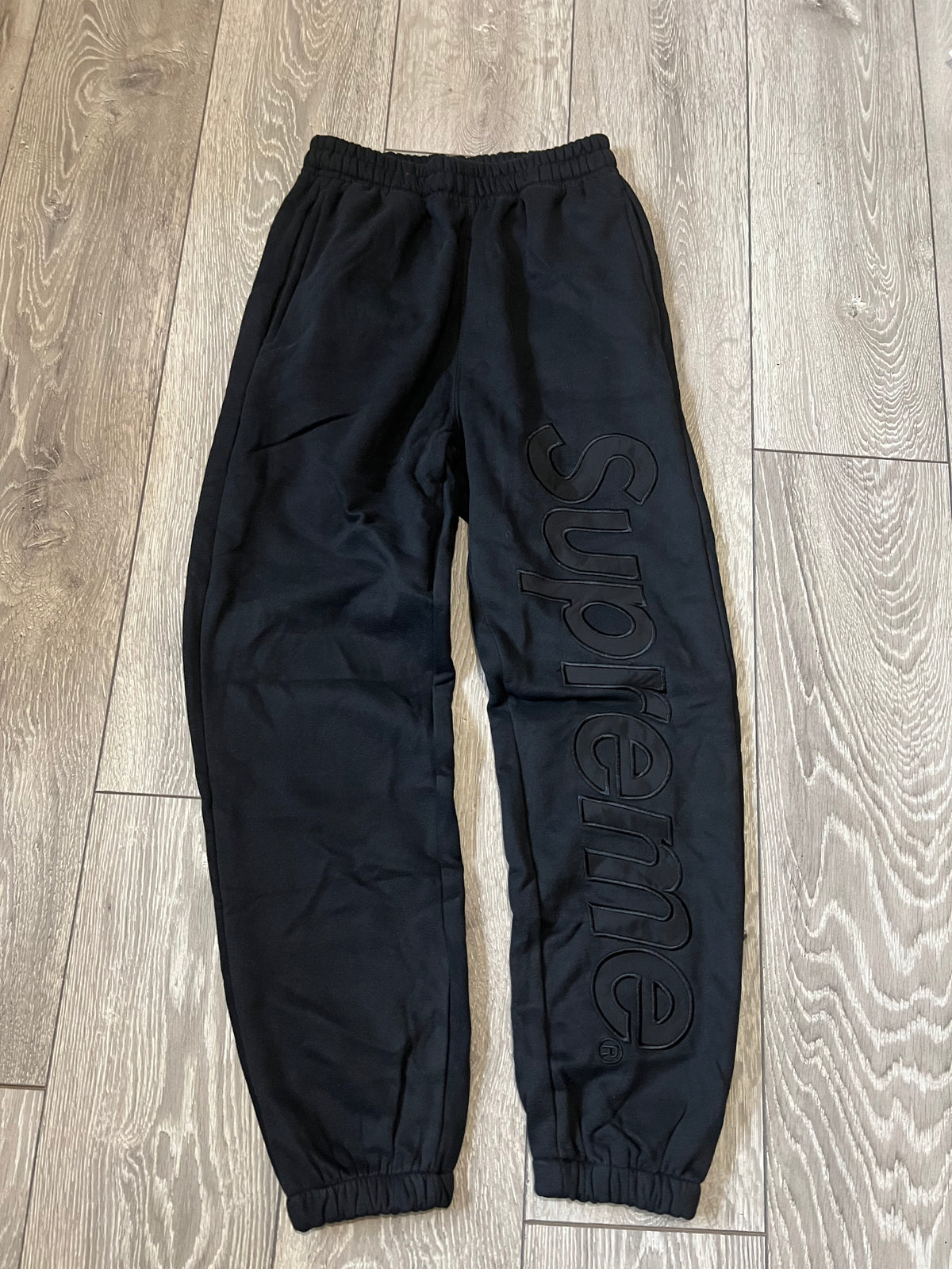 Black Supreme Satin Appliqué Joggers