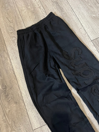 Black Supreme Satin Appliqué Joggers